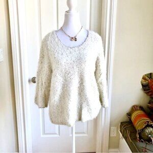 Chicos Sweater iEyelash Cream & Gold with Scoop Neck (M)